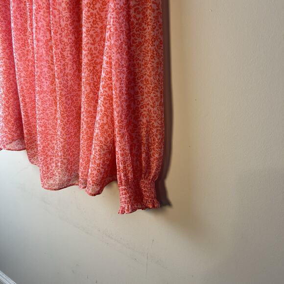 Draper James Top Floral 2X Ruffle Cottage Core Peasant Orange Sheer Long Sleeve - Picture 4 of 10